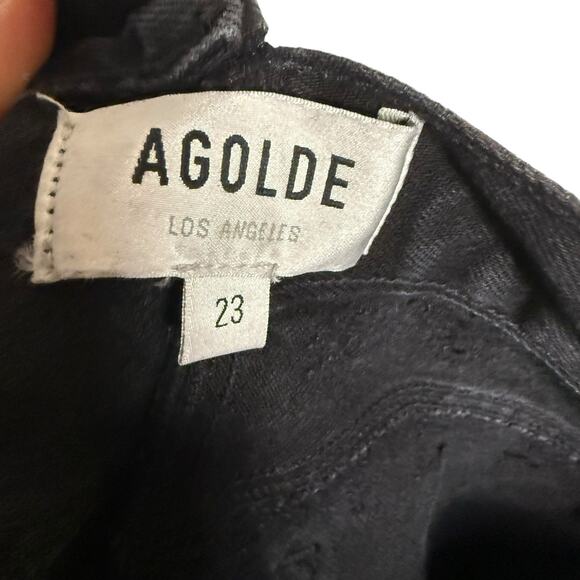 Agolde Criss Cross Straight Leg Distressed Ripped Feverish Black Denim Jeans 23 - Picture 11 of 12